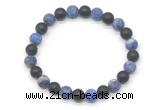 CGB8048 8mm matte lapis lazuli & matte black agate beaded stretchy bracelets