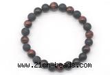 CGB8051 8mm red tiger eye & matte black agate beaded stretchy bracelets
