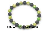 CGB8055 8mm green sea sediment jasper & matte black agate beaded stretchy bracelets