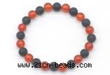 CGB8056 8mm red agate & matte black agate beaded stretchy bracelets