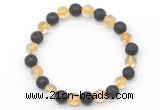 CGB8060 8mm citrine & black lava beaded stretchy bracelets