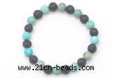 CGB8065 8mm blue sea sediment jasper & black lava beaded stretchy bracelets