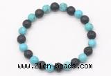 CGB8066 8mm blue howlite & black lava beaded stretchy bracelets