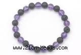 CGB8068 8mm amethyst & black lava beaded stretchy bracelets