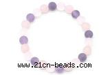 CGB8084 8mm matte white crystal, rose quartz & amethyst beaded stretchy bracelets