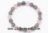 CGB8101 8mm labradorite, rose quartz & hematite power beads bracelet