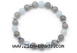 CGB8108 8mm labradorite, aquamarine & hematite power beads bracelet