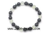 CGB8119 8mm black obsidian, prehnite & hematite power beads bracelet