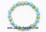 CGB8125 8mm blue howlite, blue sea sediment jasper & hematite power beads bracelet