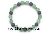 CGB8131 8mm green aventurine, black lava & hematite power beads bracelet