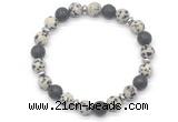 CGB8134 8mm dalmatian jasper, black lava & hematite power beads bracelet