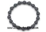 CGB8138 8mm matte black agate, black lava & hematite power beads bracelet