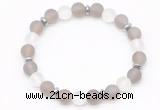 CGB8141 8mm matte grey agate, white crystal & hematite power beads bracelet