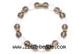 CGB8142 8mm smoky quartz, matte white crystal & hematite power beads bracelet