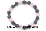 CGB8146 8mm matte black agate, rose quartz & hematite power beads bracelet