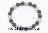 CGB8147 8mm matte black agate, aquamarine & hematite power beads bracelet