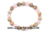 CGB8155 8mm matte picture jasper, rose quartz & hematite power beads bracelet