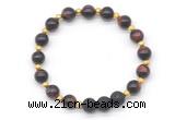 CGB8166 8mm red tiger eye & black lava beaded stretchy bracelets