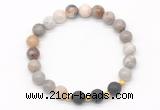 CGB8173 8mm bamboo leaf agate & black lava beaded stretchy bracelets