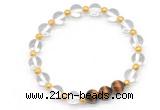 CGB8248 8mm white crystal & yellow tiger eye beaded stretchy bracelets