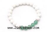 CGB8275 8mm white lava & green aventurine beaded mala stretchy bracelets