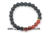 CGB8283 8mm black lava & red agate beaded mala stretchy bracelets