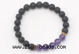 CGB8292 8mm black lava & amethyst beaded mala stretchy bracelets