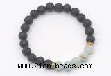 CGB8293 8mm black lava & matte amazonite beaded mala stretchy bracelets