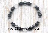 CGB8320 8mm matte white crystal, black onyx & hematite energy bracelet