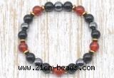 CGB8341 8mm red agate, black onyx & hematite energy bracelet