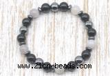 CGB8343 8mm grey banded agate, black onyx & hematite energy bracelet