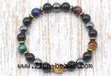 CGB8368 8mm colorful tiger eye, black onyx & hematite energy bracelet