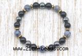 CGB8378 8mm blue spot stone, black onyx & hematite energy bracelet