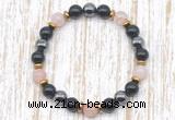 CGB8405 8mm pink quartz, black onyx & hematite energy bracelet