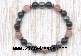 CGB8406 8mm strawberry quartz, black onyx & hematite energy bracelet