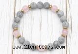 CGB8424 8mm matte grey picture jasper, rose quartz & hematite power beads bracelet