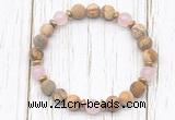 CGB8425 8mm matte picture jasper, rose quartz & hematite power beads bracelet