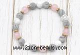 CGB8433 8mm matte grey picture jasper, white howlite, rose quartz & hematite power beads bracelet