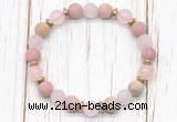 CGB8435 8mm matte pink wooden jasper, rose quartz & hematite power beads bracelet