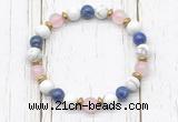 CGB8440 8mm white howlite, lapis lazuli, rose quartz & hematite power beads bracelet