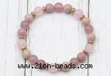 CGB8444 8mm pink wooden jasper, strawberry quartz, rose quartz & hematite power beads bracelet