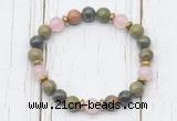 CGB8446 8mm unakite, dragon blood jasper, rose quartz & hematite power beads bracelet