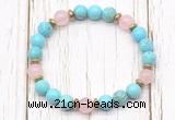 CGB8452 8mm blue howlite turquoise, rose quartz & hematite power beads bracelet