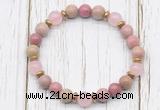 CGB8461 8mm pink wooden jasper, rose quartz & hematite power beads bracelet