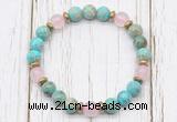 CGB8465 8mm blue sea sediment jasper, rose quartz & hematite power beads bracelet