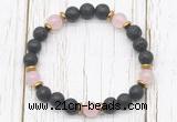 CGB8467 8mm black lava, rose quartz & hematite power beads bracelet