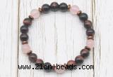 CGB8471 8mm red tiger eye, rose quartz & hematite power beads bracelet