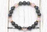 CGB8479 8mm blue tiger eye, black lava, rose quartz & hematite power beads bracelet