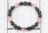 CGB8480 8mm black onyx, black lava, rose quartz & hematite power beads bracelet