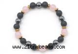 CGB8485 8mm rose quartz,matte black onyx & hematite energy bracelet